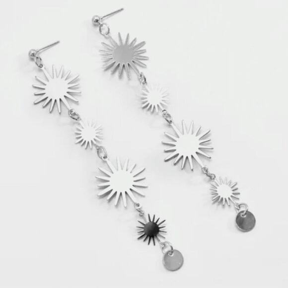 Silver Star Dangle Earrings - Picture 1 of 4
